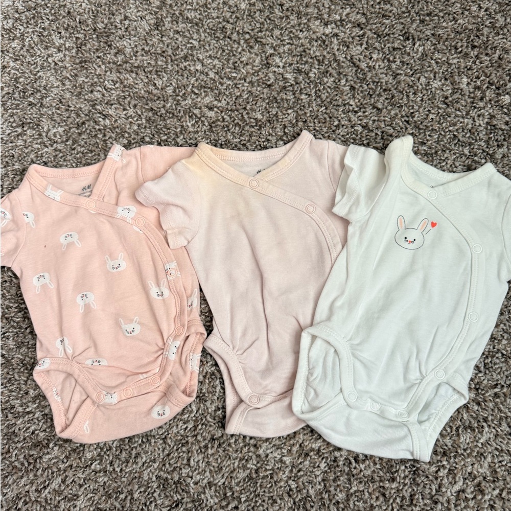 H&M Baby Bunny Bodysuit Set - Pink, Cream, White
